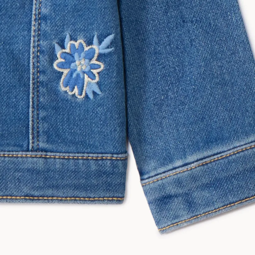Veste effet jean avec dos brodé fleurs pour bébé fille