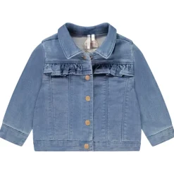 Veste effet jean avec empiècement volantée + boutons fantaisie pour bébé fille