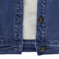 Veste en denim avec col en sherpa et broderies fleurs pour fille