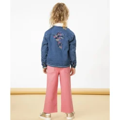 Veste en denim avec col en sherpa et broderies fleurs pour fille