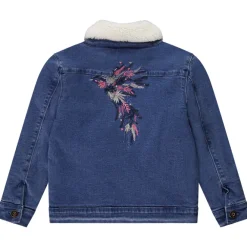 Veste en denim avec col en sherpa et broderies fleurs pour fille