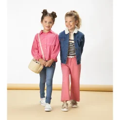 Veste en denim avec col en sherpa et broderies fleurs pour fille