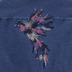 Veste en denim avec col en sherpa et broderies fleurs pour fille