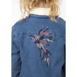 Veste en denim avec col en sherpa et broderies fleurs pour fille