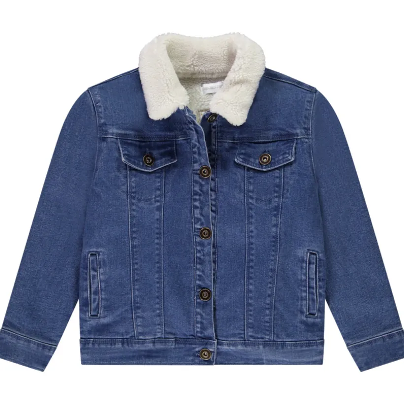 Veste en denim avec col en sherpa et broderies fleurs pour fille