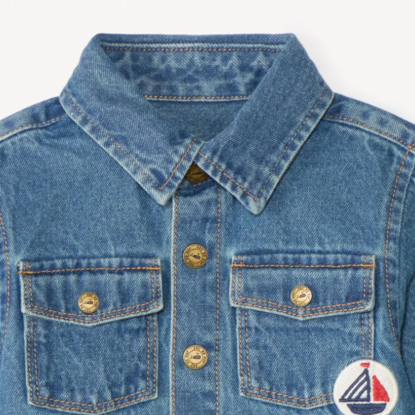 Veste en jean brodée voilier pour bébé garçon