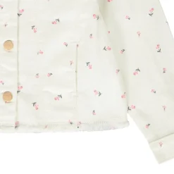 Veste en jean imprimé fleurs à col rond pour fille