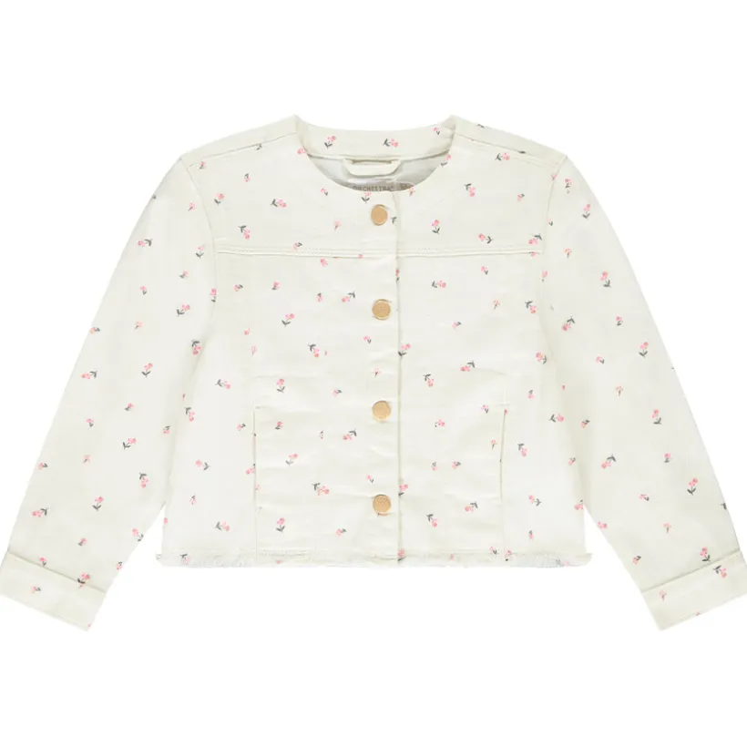 Veste en jean imprimé fleurs à col rond pour fille
