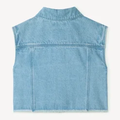 Veste en jean sans manches à col chemise pour fille