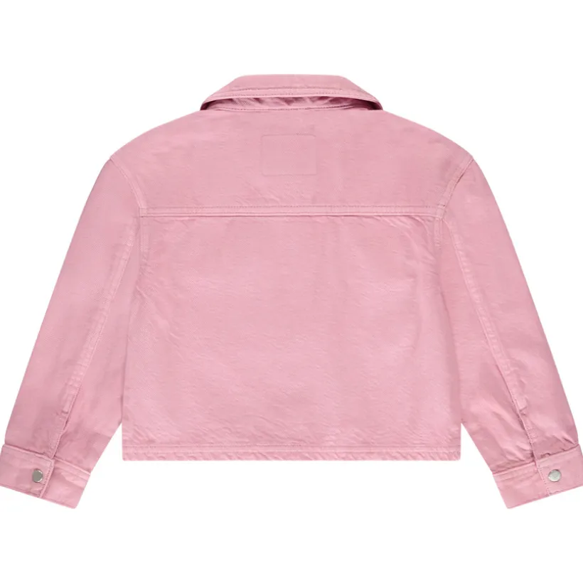 Veste en jean uni à col chemise et clous fantaisie pour fille