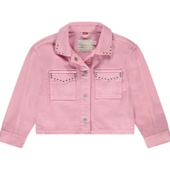 Veste en jean uni à col chemise et clous fantaisie pour fille