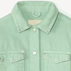 Veste en jean unie avec clous fantaisie pour fille