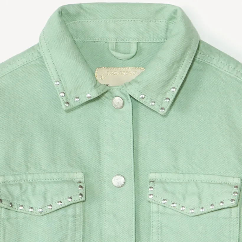 Veste en jean unie avec clous fantaisie pour fille