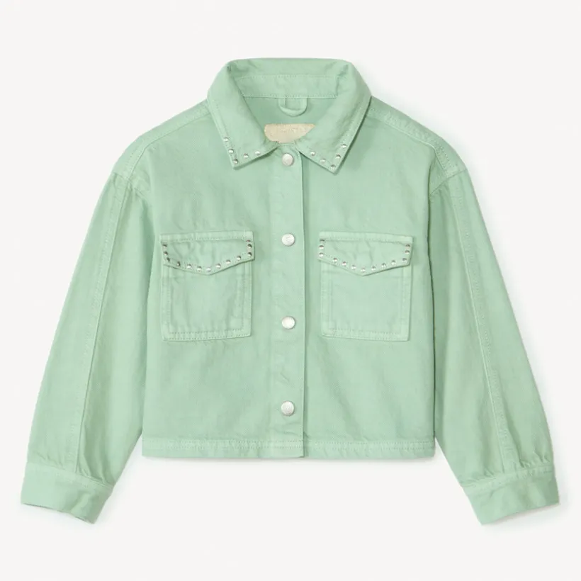 Veste en jean unie avec clous fantaisie pour fille