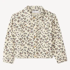Veste jean fille imprimé léopard