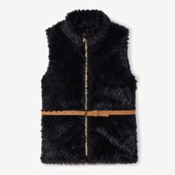 Veste sans manches ceinturée en fausse fourrure pour fille