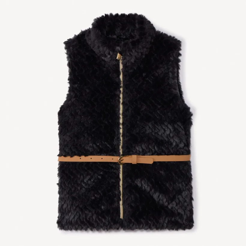 Veste sans manches ceinturée en fausse fourrure pour fille
