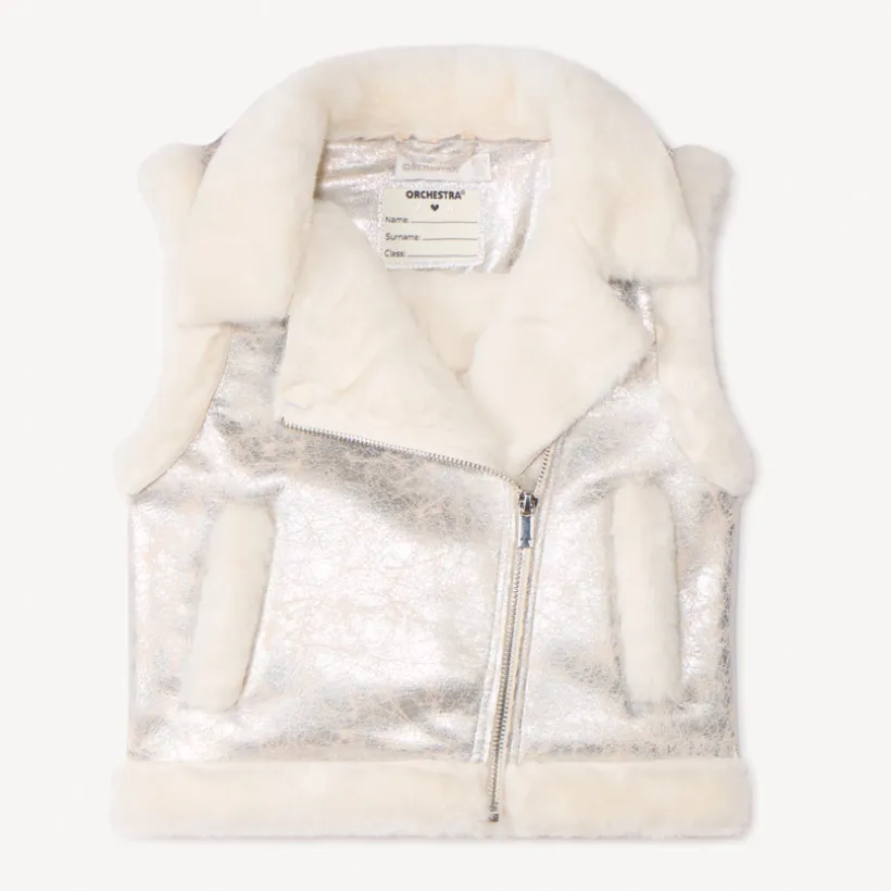 Veste sans manches contrecollée effet fourrure pour fille