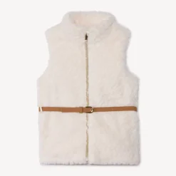 Veste sans manches en fausse foururre avec ceinture pour fille