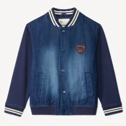 Veste teddy garçon bi-matière jean et molleton