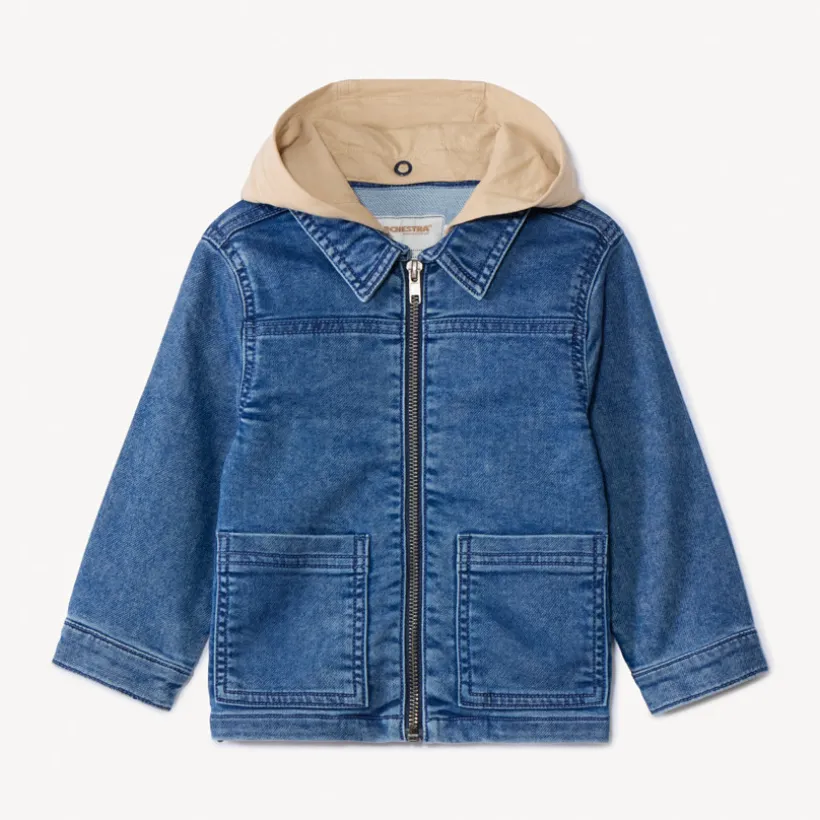 Veste worker en jean avec capuche amovible pour bébé garçon